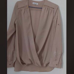 Beige Champagne Calvin Klein wrap top zipper detail size M elegant
